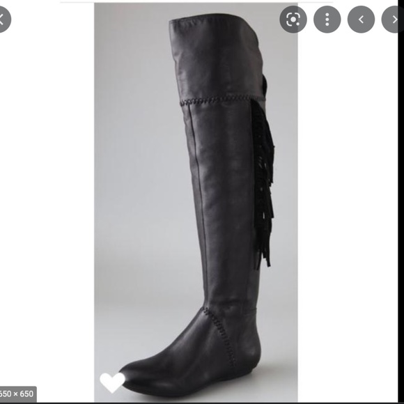 House of Harlow Black Leather Fringe Knee High Flat Footed Boots - Picture 1 of 11